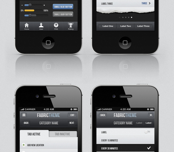 Fabric iPhone App UI Kit Psd