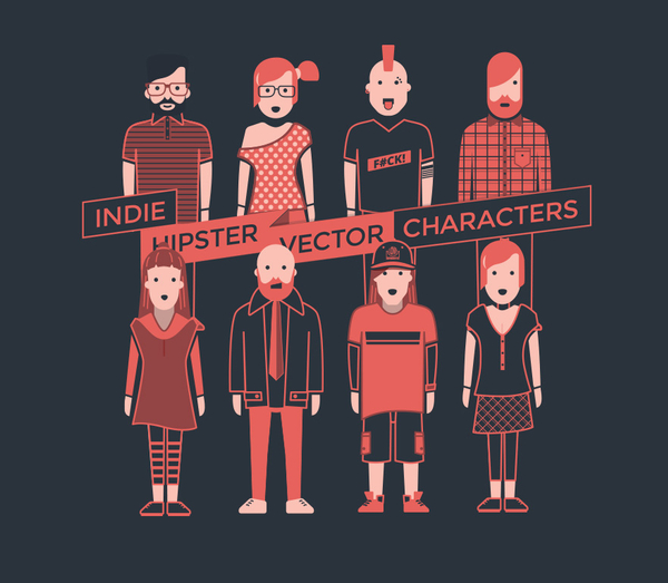 Indie Hipster Vector Character Set