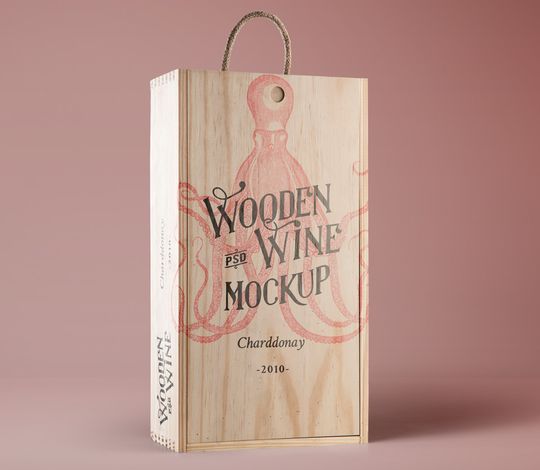 Psd Wine Wood Box Mockup Vol3