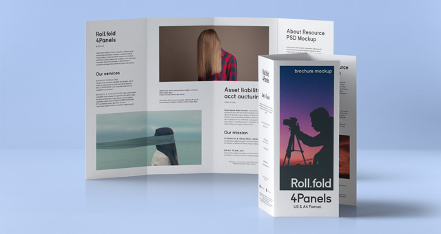 Download Roll Fold Psd Brochure Mockup US A4 | Psd Mock Up Templates | Pixeden