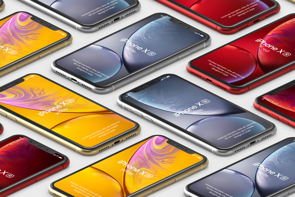 Download Psd Iphone Xr Mockup Isometric Vol2 Psd Mock Up Templates Pixeden