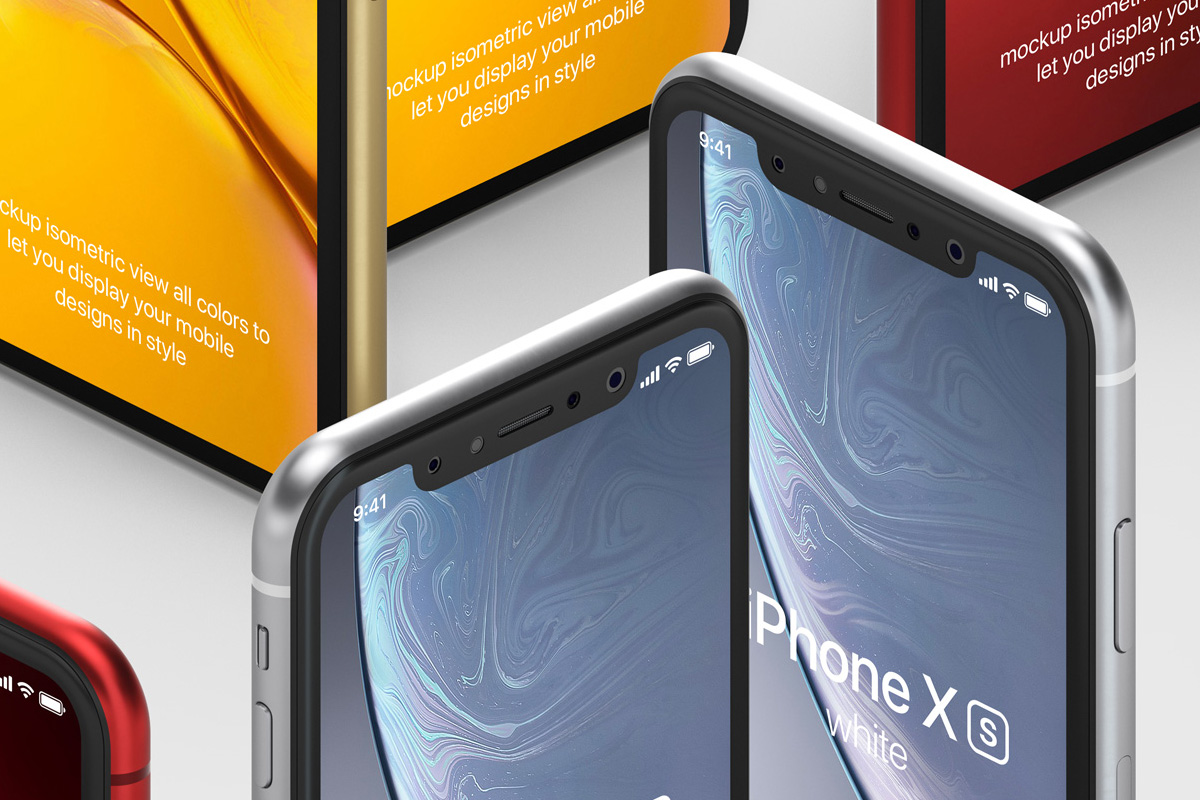 Psd iPhone XR Mockup Isometric Vol4 | Psd Mock Up Templates | Pixeden
