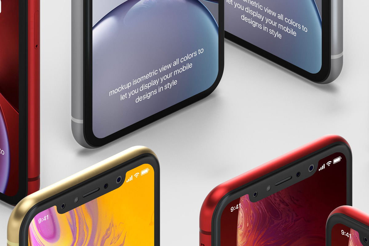 Download Psd iPhone XR Mockup Isometric Vol4 | Psd Mock Up Templates | Pixeden