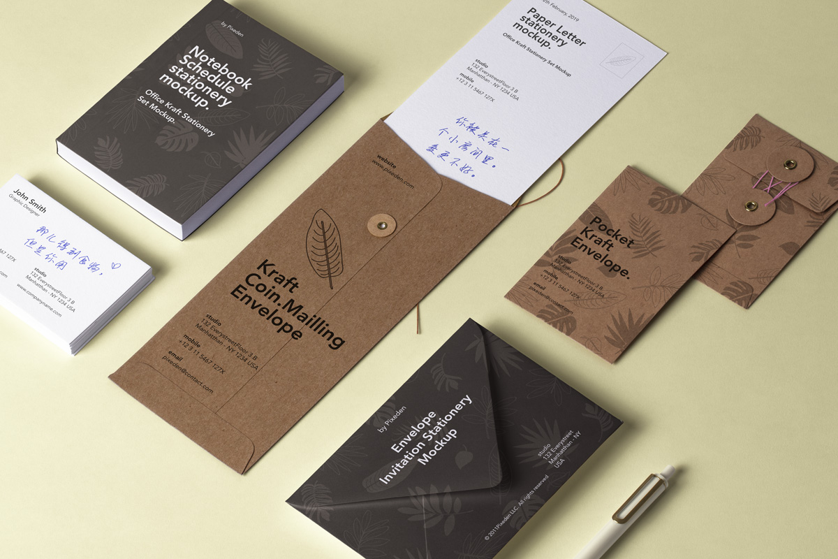 Download Psd Kraft Stationery Set Mockup Psd Mock Up Templates Pixeden PSD Mockup Templates