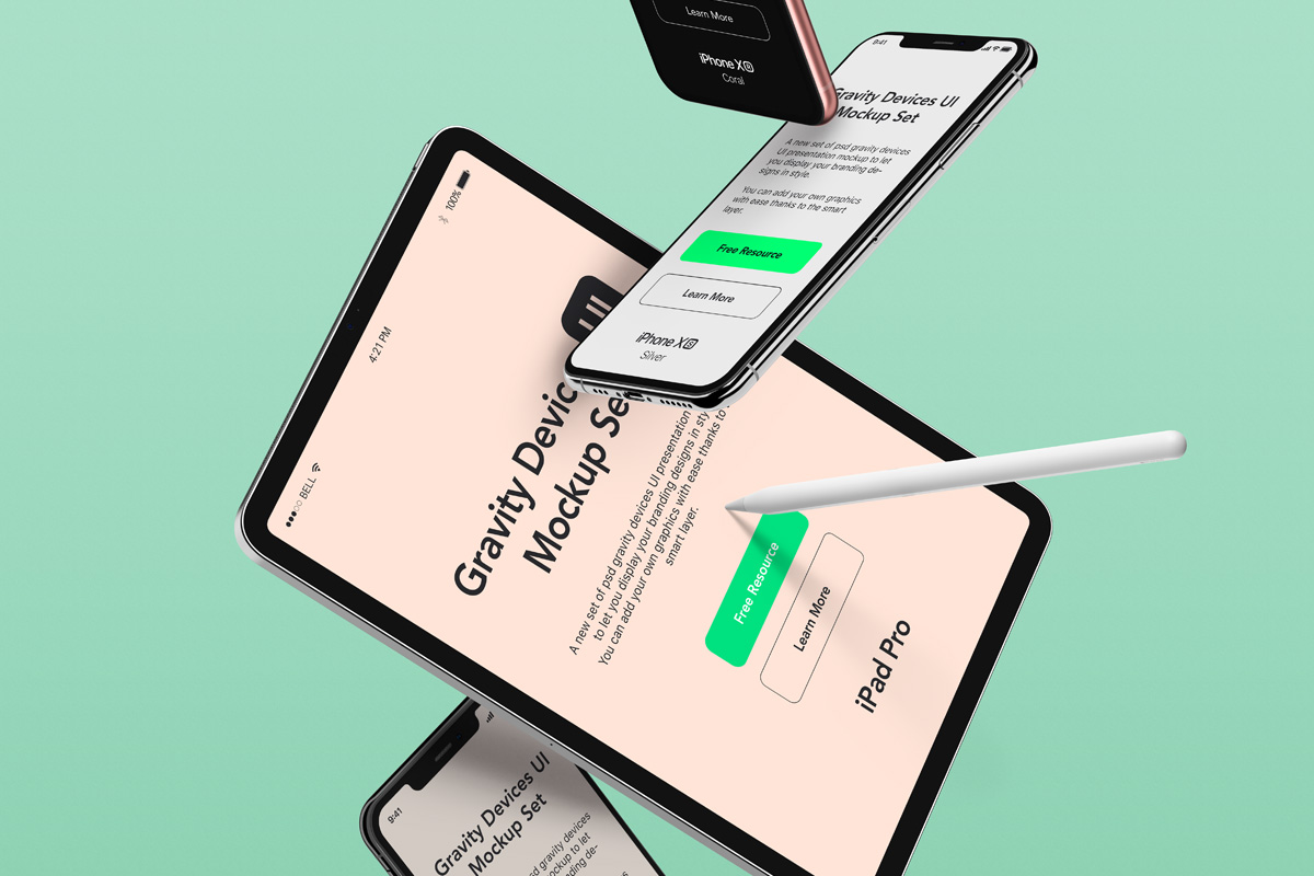 Download Gravity Psd Devices UI Mockup Set v7 | Psd Mock Up Templates | Pixeden