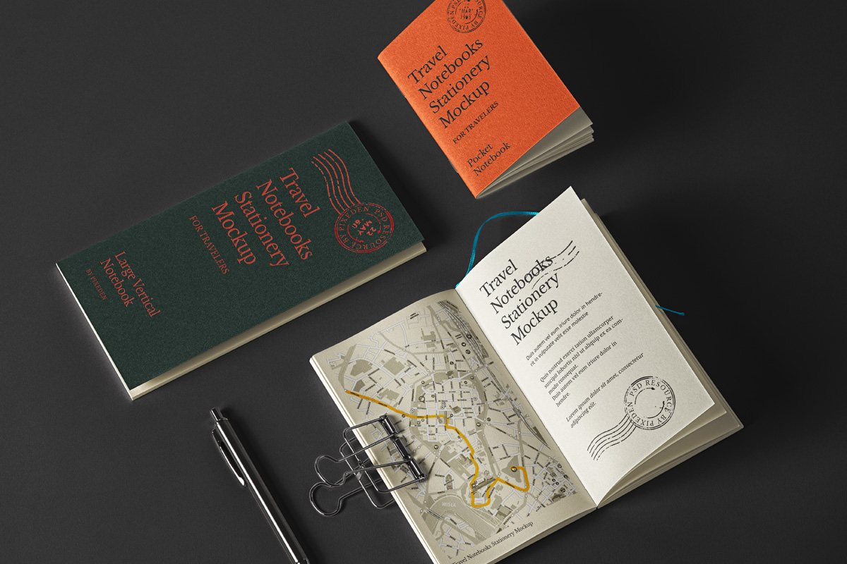 Download Psd Travel Notebook Stationery Mockup Psd Mock Up Templates Pixeden PSD Mockup Templates