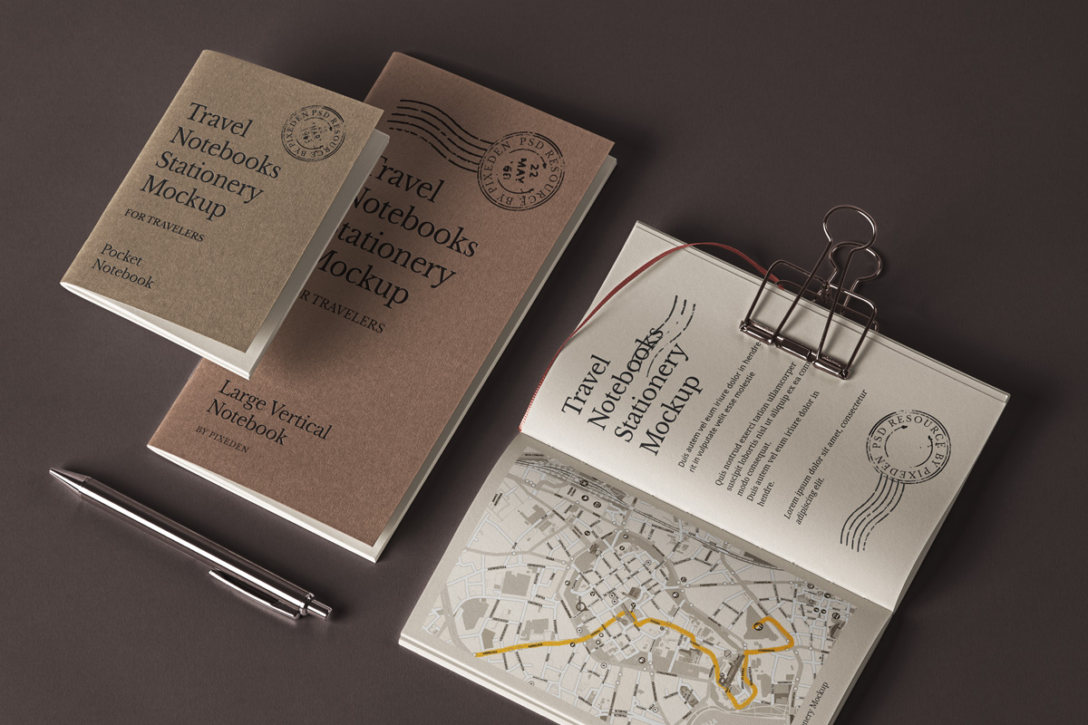 Download Psd Travel Notebook Stationery Mockup 3 Psd Mock Up Templates Pixeden Yellowimages Mockups