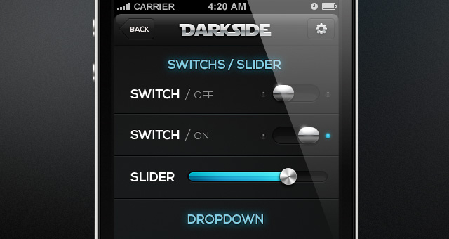darkside iphone app ui kit psd mobile apps pixeden