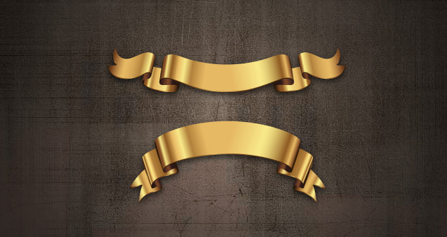 Golden Decorative Vector Ribbons Set 04