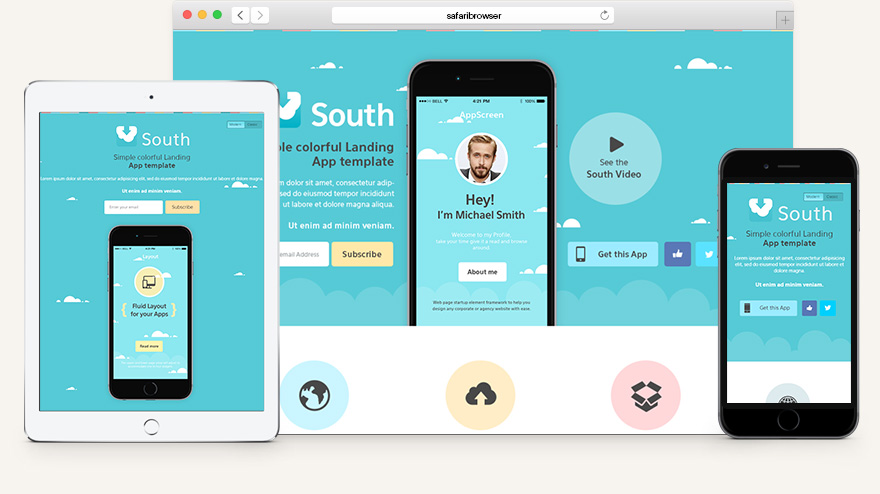 South Html5 App Landing Page Html5 Website Templates Pixeden