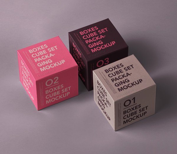 Boxes Cube Psd Packaging Mockup Set