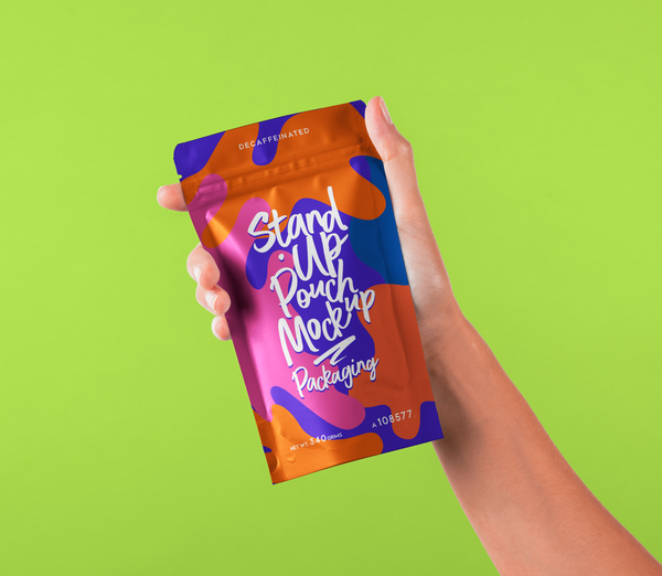 Hand Holding Psd Pouch Packaging Mockup