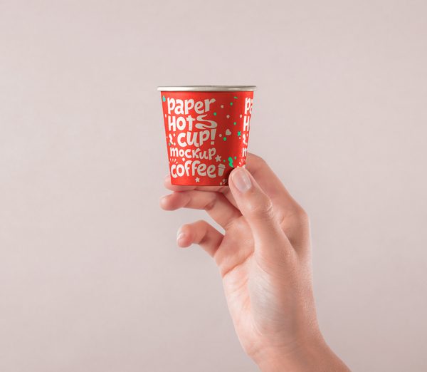 Hand Holding Small Psd Paper Cup Mockup