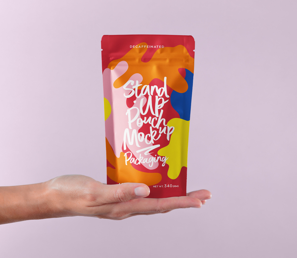 Holding Hand Psd Pouch Packaging Mockup