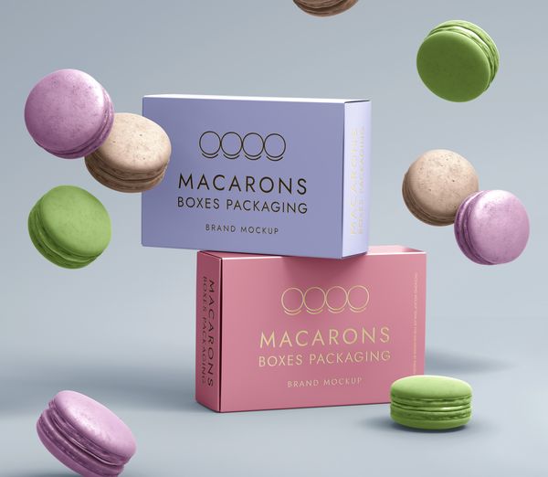 Psd Macarons Box Packaging Mockup