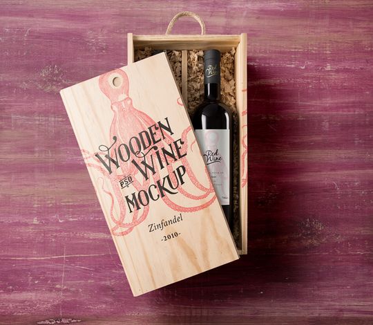 Psd Wine Wood Box Mockup Vol2