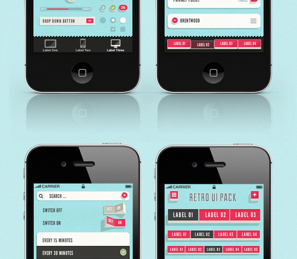 Retro iPhone App UI Kit Psd