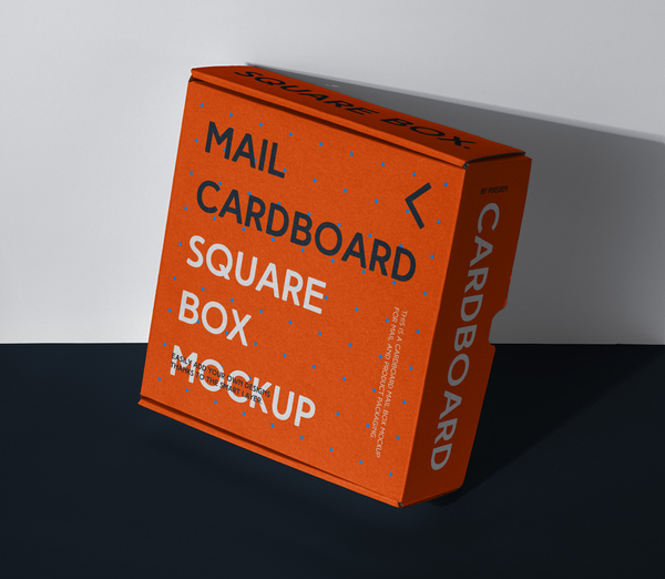 Square Psd Mail Cardboard Box Mockup