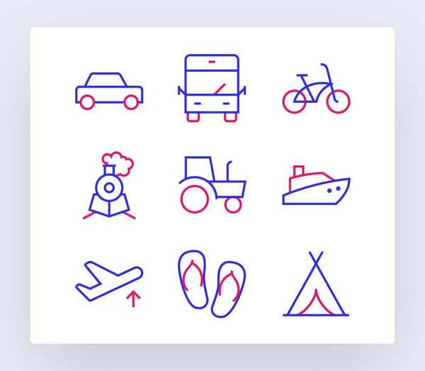 This is the transportation icon set of our series The Icons Set. We created 102 generic travel and transportation icons. Pick your stroke weight, size and style to make this set your own.